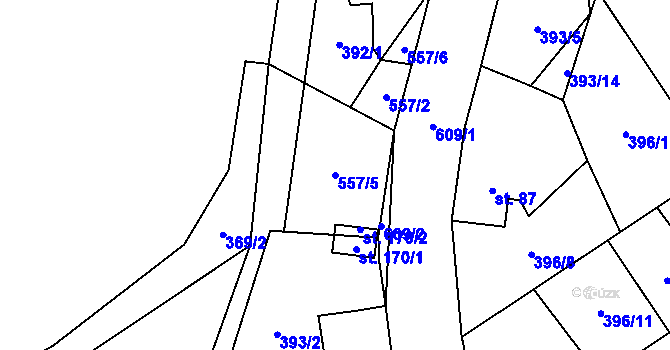 Parcela st. 557/5 v KÚ Bělá u Jedlé, Katastrální mapa