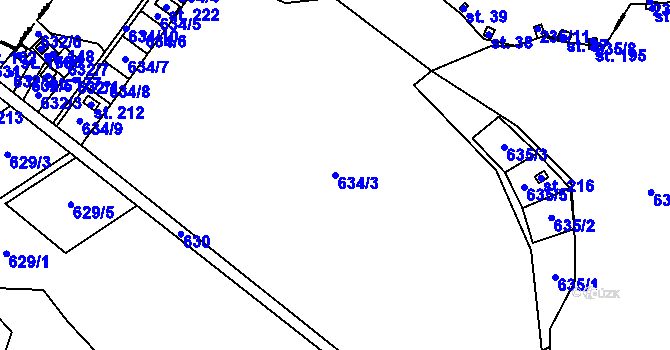 Parcela st. 634/3 v KÚ Bělá u Jedlé, Katastrální mapa