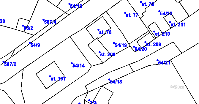 Parcela st. 208 v KÚ Bělá u Jedlé, Katastrální mapa