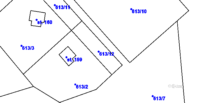 Parcela st. 613/12 v KÚ Bělá u Jedlé, Katastrální mapa
