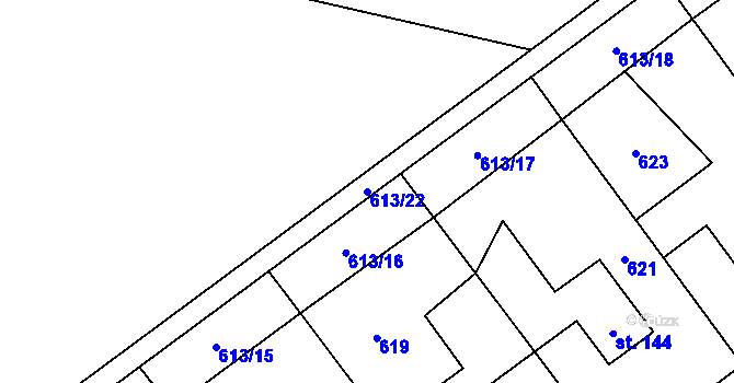 Parcela st. 613/22 v KÚ Bělá u Jedlé, Katastrální mapa