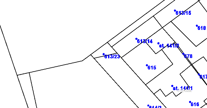 Parcela st. 613/23 v KÚ Bělá u Jedlé, Katastrální mapa