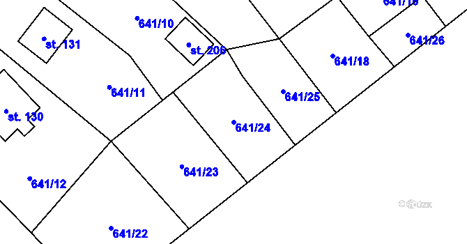 Parcela st. 641/24 v KÚ Bělá u Jedlé, Katastrální mapa