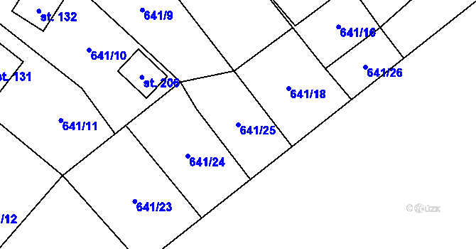 Parcela st. 641/25 v KÚ Bělá u Jedlé, Katastrální mapa