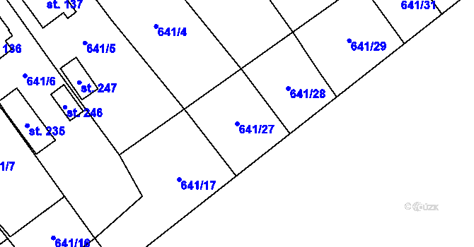 Parcela st. 641/27 v KÚ Bělá u Jedlé, Katastrální mapa