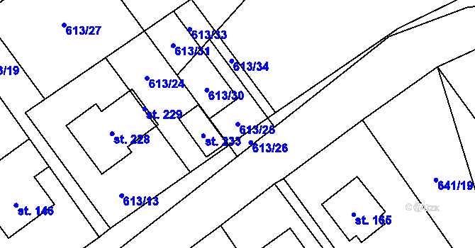 Parcela st. 613/25 v KÚ Bělá u Jedlé, Katastrální mapa