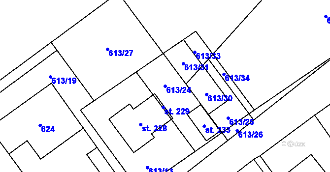 Parcela st. 613/24 v KÚ Bělá u Jedlé, Katastrální mapa