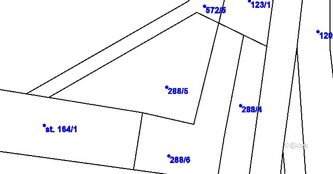 Parcela st. 288/5 v KÚ Bělá u Jedlé, Katastrální mapa