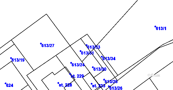 Parcela st. 613/33 v KÚ Bělá u Jedlé, Katastrální mapa