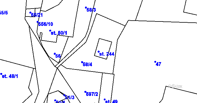 Parcela st. 244 v KÚ Bělá u Jedlé, Katastrální mapa