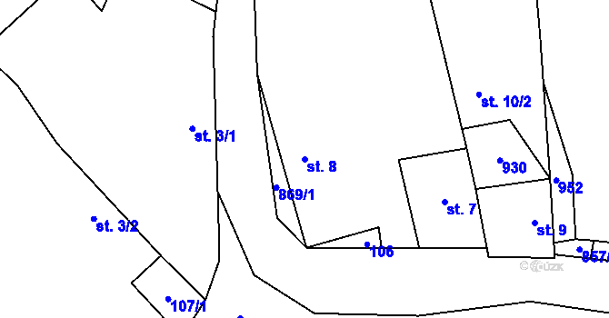 Parcela st. 8 v KÚ Chřenovice, Katastrální mapa