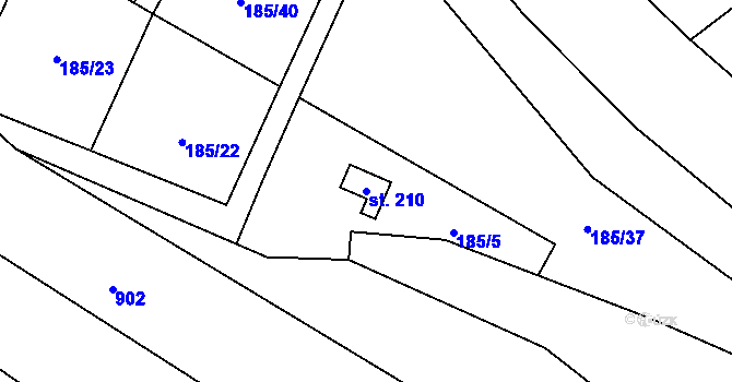 Parcela st. 210 v KÚ Chřenovice, Katastrální mapa