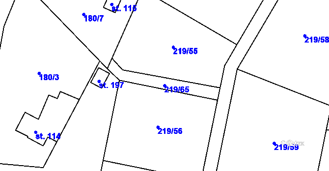 Parcela st. 219/65 v KÚ Chřenovice, Katastrální mapa