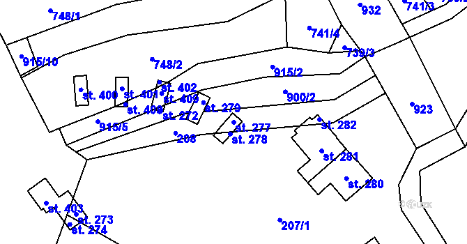 Parcela st. 277 v KÚ Chřenovice, Katastrální mapa