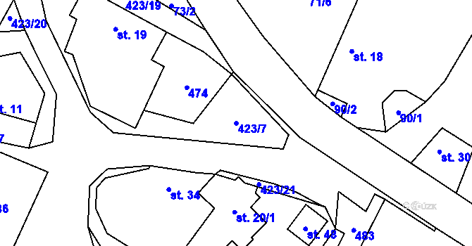 Parcela st. 423/7 v KÚ Jedlá, Katastrální mapa