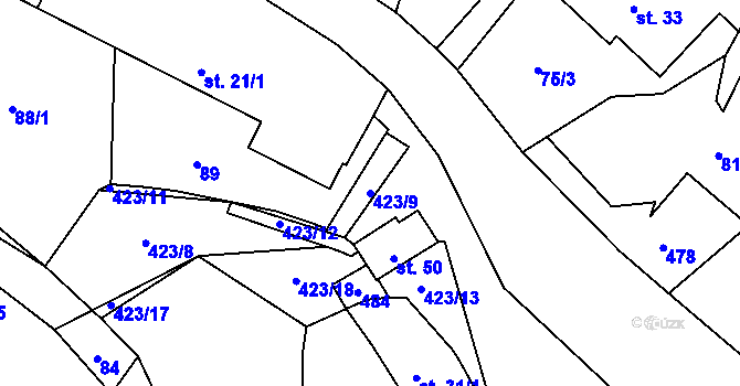 Parcela st. 423/9 v KÚ Jedlá, Katastrální mapa