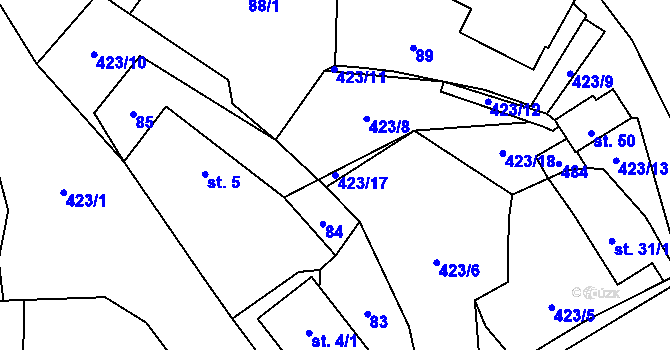 Parcela st. 423/17 v KÚ Jedlá, Katastrální mapa