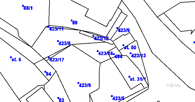 Parcela st. 423/18 v KÚ Jedlá, Katastrální mapa