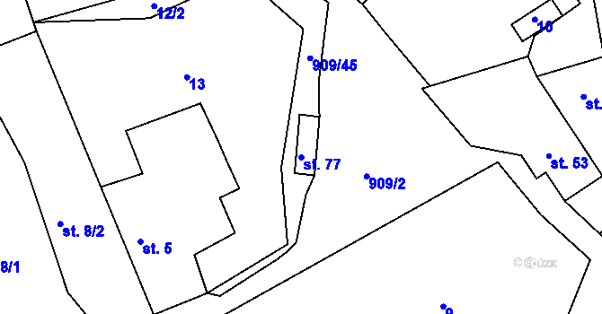 Parcela st. 77 v KÚ Jedlany, Katastrální mapa