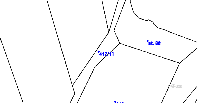 Parcela st. 417/11 v KÚ Jedlany, Katastrální mapa