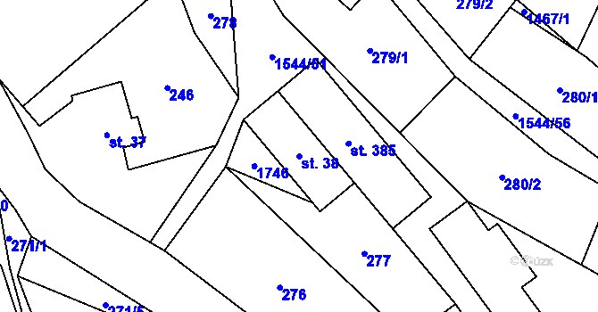 Parcela st. 38 v KÚ Jedlí, Katastrální mapa