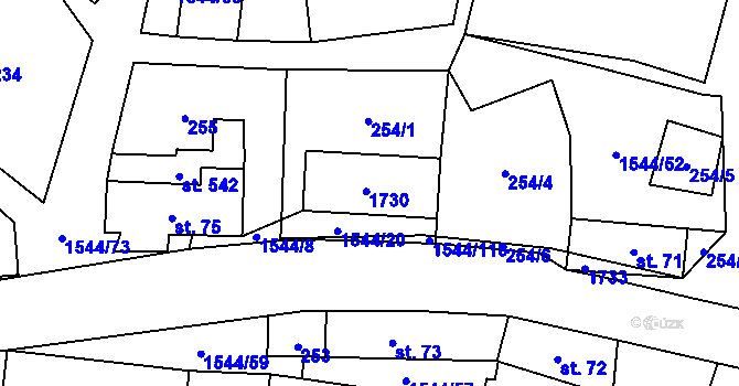 Parcela st. 74 v KÚ Jedlí, Katastrální mapa