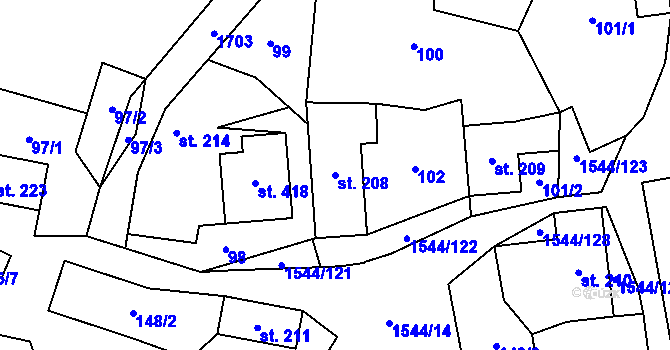 Parcela st. 208 v KÚ Jedlí, Katastrální mapa