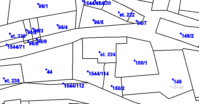 Parcela st. 224 v KÚ Jedlí, Katastrální mapa