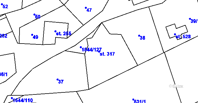 Parcela st. 317 v KÚ Jedlí, Katastrální mapa