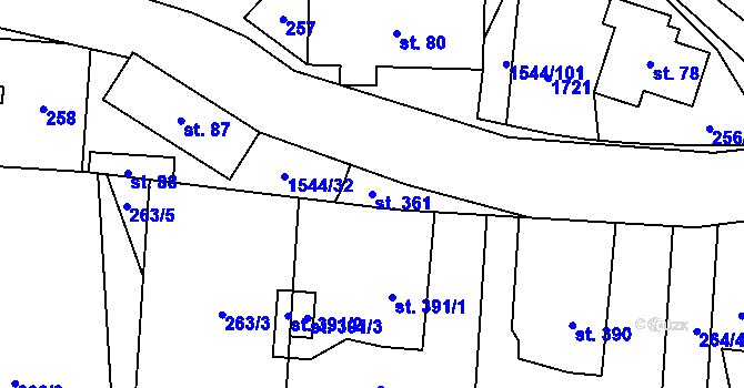 Parcela st. 361 v KÚ Jedlí, Katastrální mapa