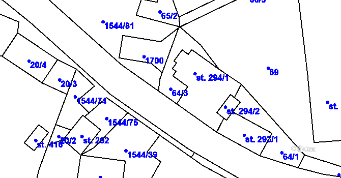 Parcela st. 64/3 v KÚ Jedlí, Katastrální mapa