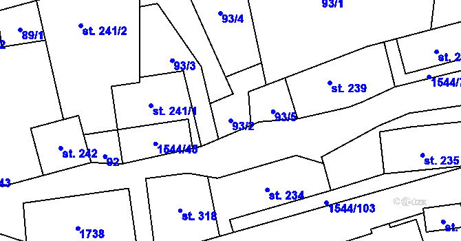 Parcela st. 93/2 v KÚ Jedlí, Katastrální mapa