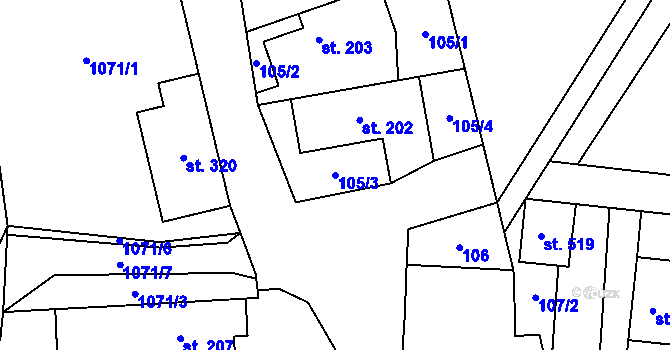 Parcela st. 105/3 v KÚ Jedlí, Katastrální mapa