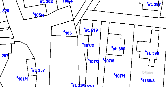 Parcela st. 107/2 v KÚ Jedlí, Katastrální mapa