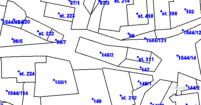 Parcela st. 148/2 v KÚ Jedlí, Katastrální mapa