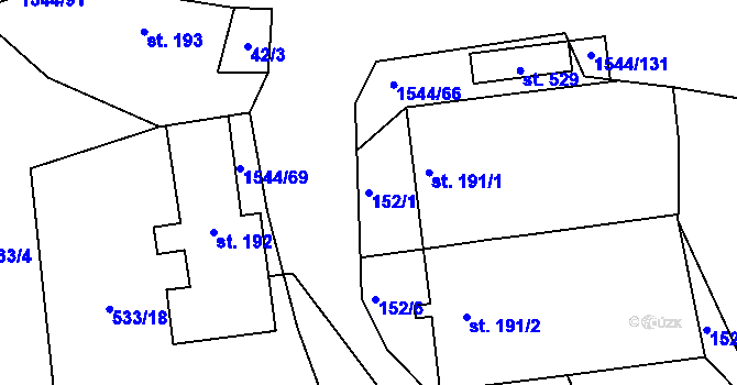 Parcela st. 152/1 v KÚ Jedlí, Katastrální mapa