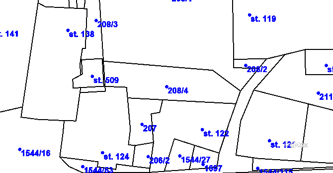 Parcela st. 208/4 v KÚ Jedlí, Katastrální mapa