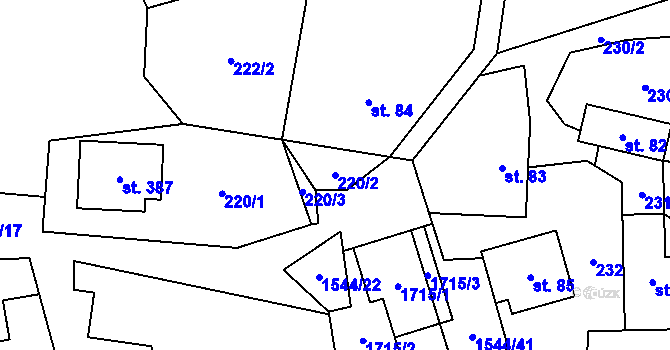 Parcela st. 220/2 v KÚ Jedlí, Katastrální mapa