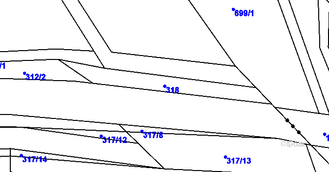 Parcela st. 318 v KÚ Jedlí, Katastrální mapa