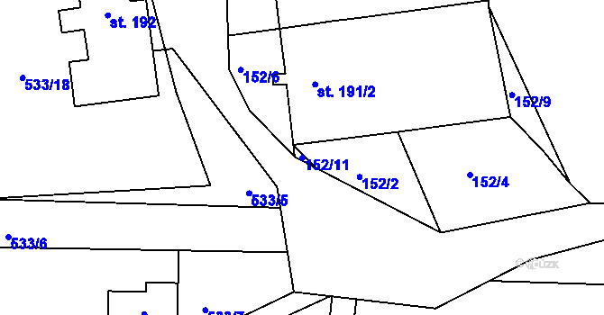 Parcela st. 152/11 v KÚ Jedlí, Katastrální mapa