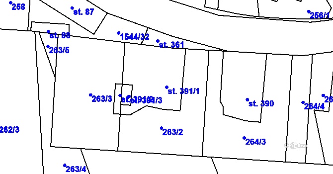 Parcela st. 391/1 v KÚ Jedlí, Katastrální mapa