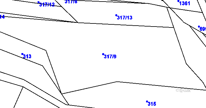 Parcela st. 317/9 v KÚ Jedlí, Katastrální mapa