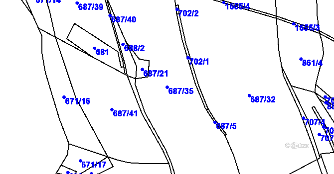 Parcela st. 687/35 v KÚ Jedlí, Katastrální mapa