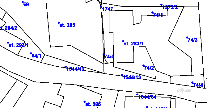 Parcela st. 74/5 v KÚ Jedlí, Katastrální mapa