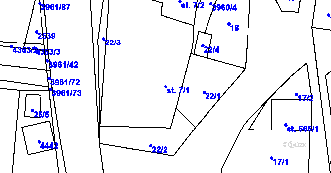 Parcela st. 7/1 v KÚ Jedlová u Poličky, Katastrální mapa