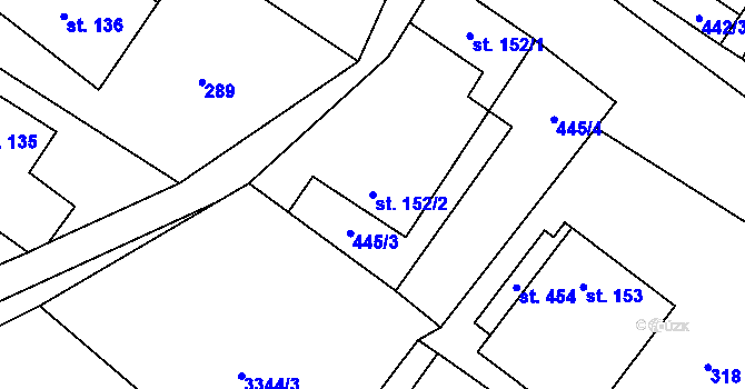Parcela st. 152/2 v KÚ Jedlová u Poličky, Katastrální mapa