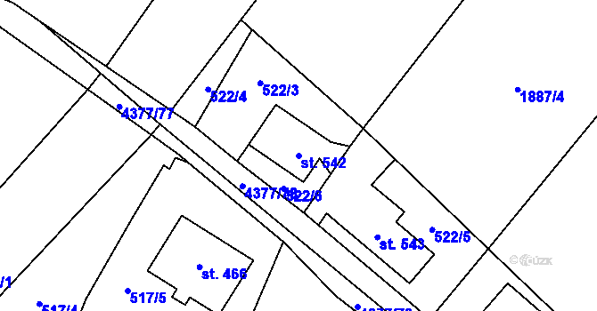 Parcela st. 542 v KÚ Jedlová u Poličky, Katastrální mapa
