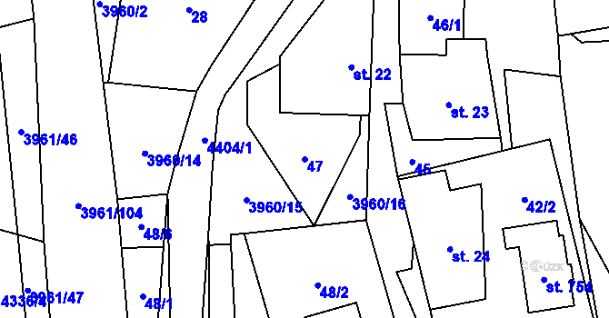 Parcela st. 47 v KÚ Jedlová u Poličky, Katastrální mapa