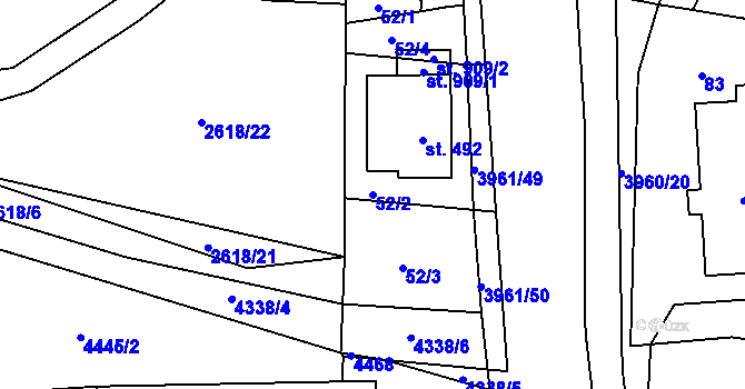 Parcela st. 52/2 v KÚ Jedlová u Poličky, Katastrální mapa