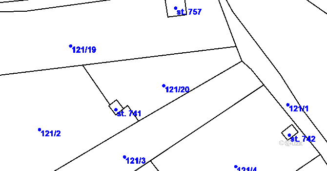 Parcela st. 121/20 v KÚ Jedlová u Poličky, Katastrální mapa